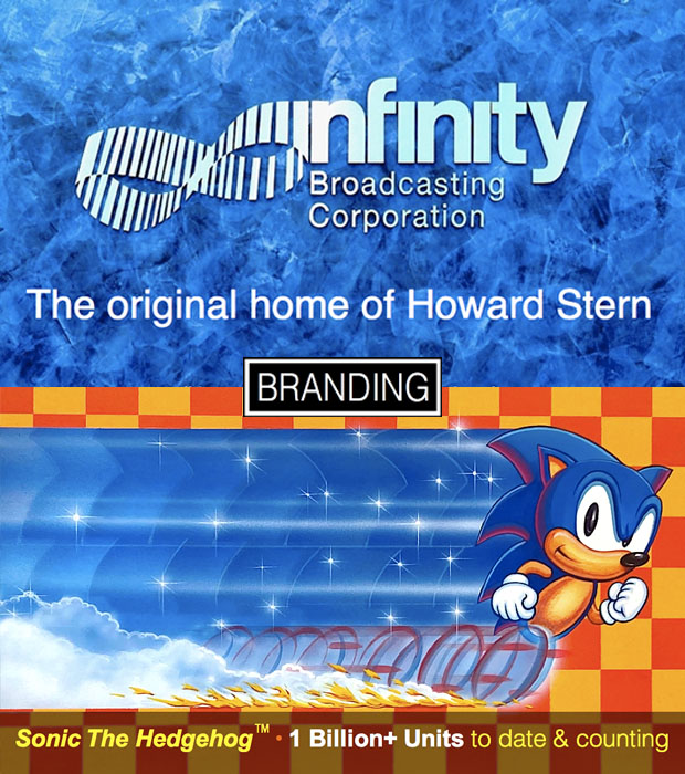 Mobile slide Branding featuring Infinity Broadcasting and Sonic the Hedgehog.